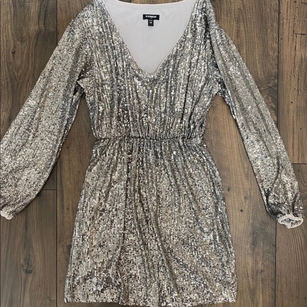 Express sparkly silver cocktail dress